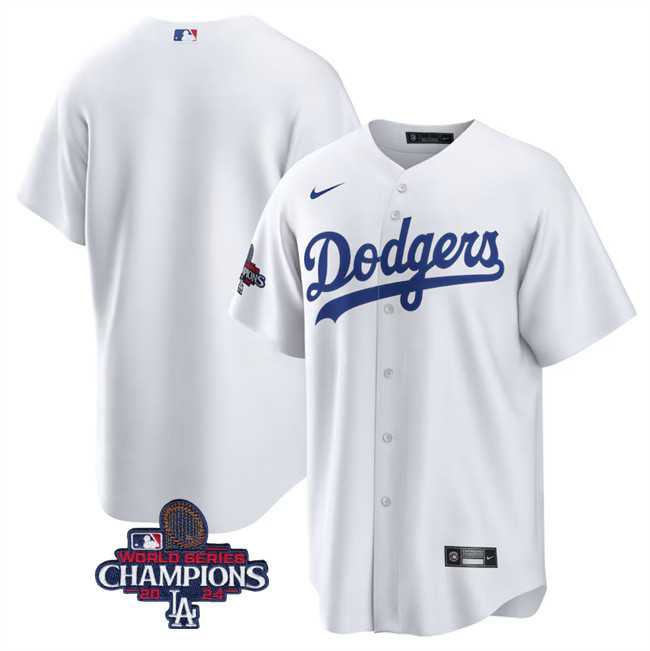Men%27s Los Angeles Dodgers Blank White 2024 World Series Champions Cool Base Stitched Baseball Jersey